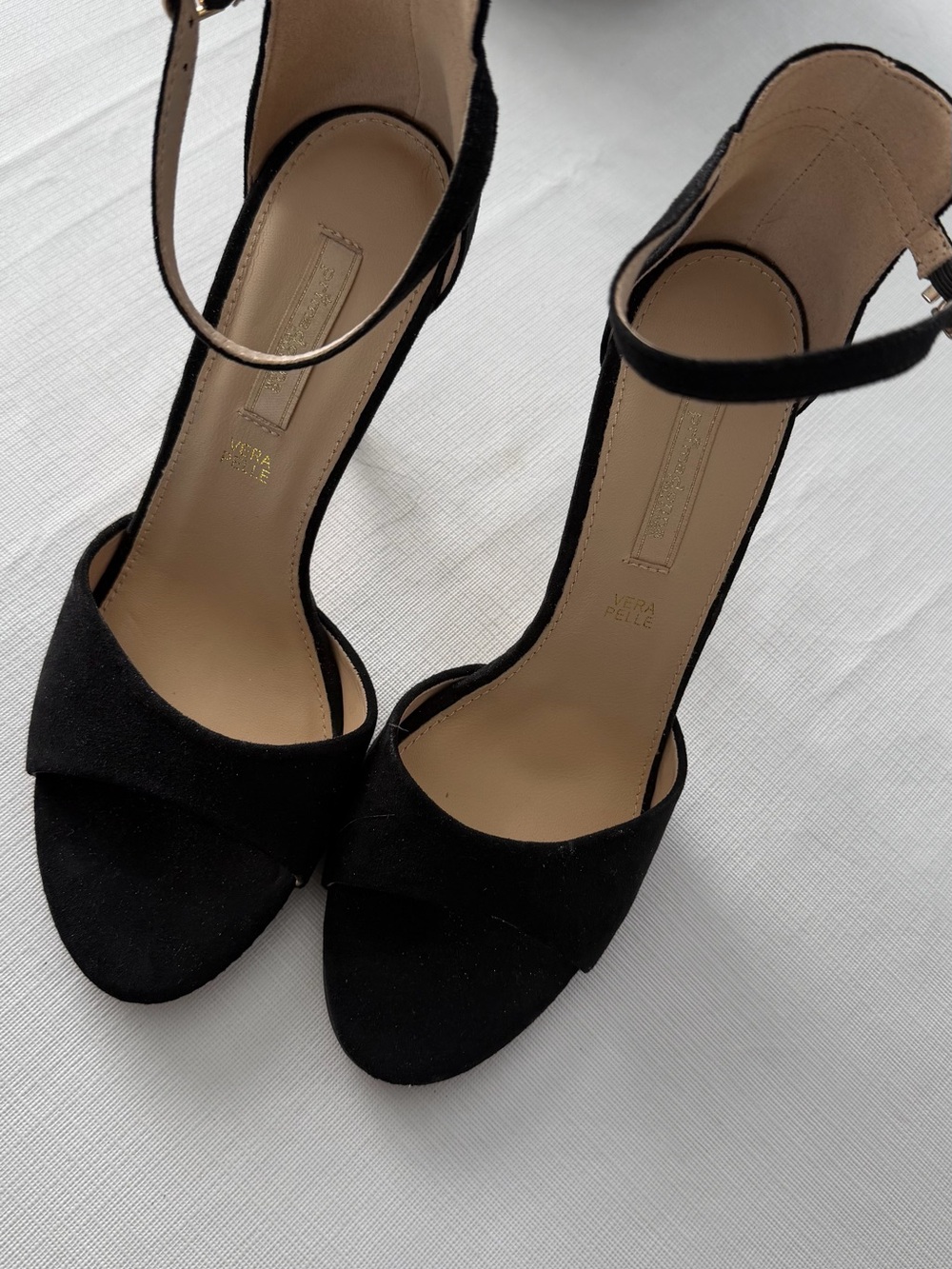 Vera Pelle Black Suede Ankle-Strap High Heels